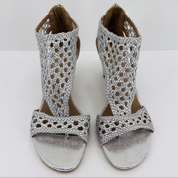 Donald J Pliner Silver Woven Zip Heel Verona Heels - Picture 2 of 8